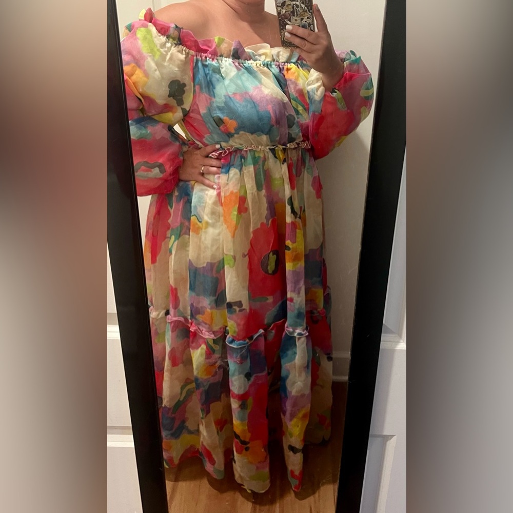 Vibrant Floral Off-Shoulder Maxi Dress